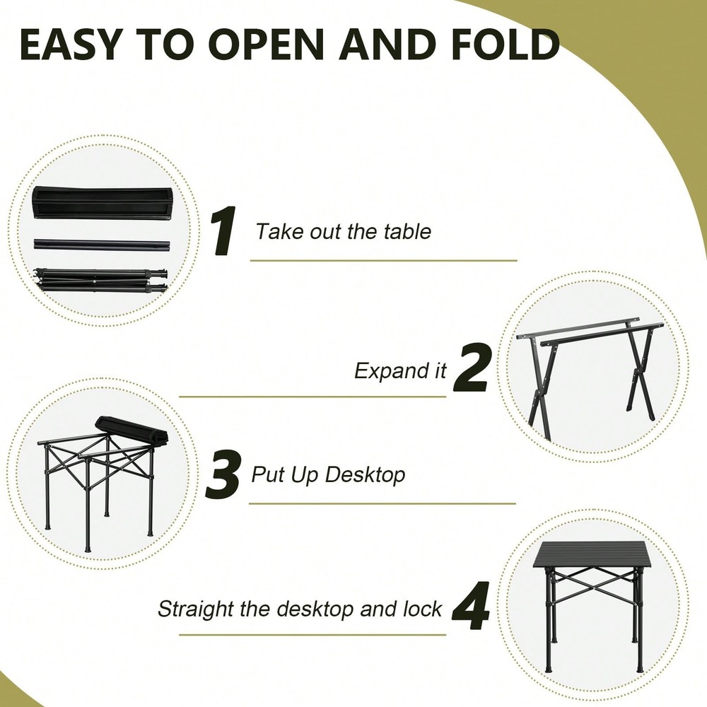 Portable Folding Camping Table For 2-4 Persons, Ultralight Collapsible Table