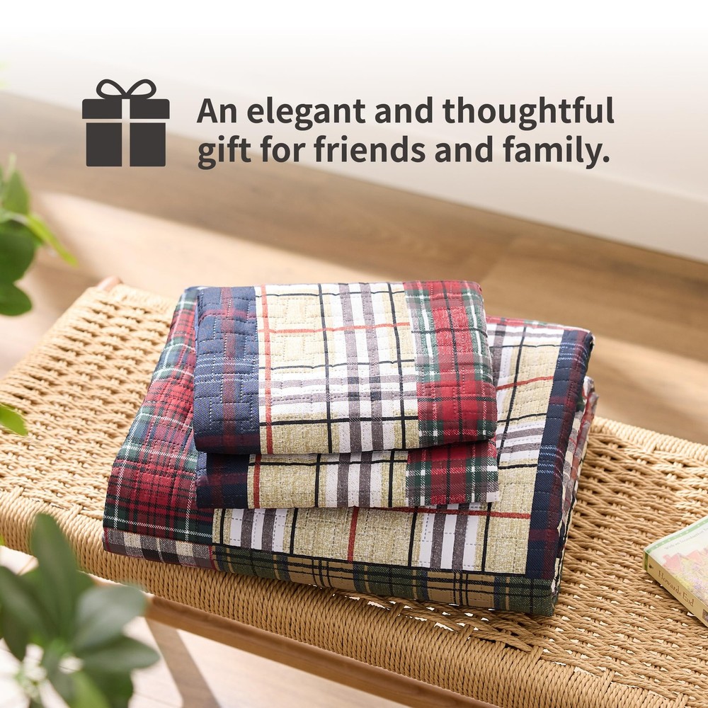 PPOLCA Patchwork Queen Quilt Bedding Set, Plaid Lightweight Queen, Dark Blue