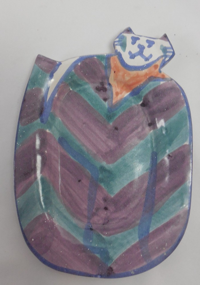 Hand Decorated Ceramic Pottery Cat Dish Tray