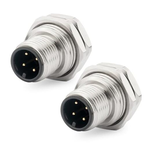 M12 A Coded IP67 Waterproof Front Bulkhead Panel Mount Connector 4 Pin Male