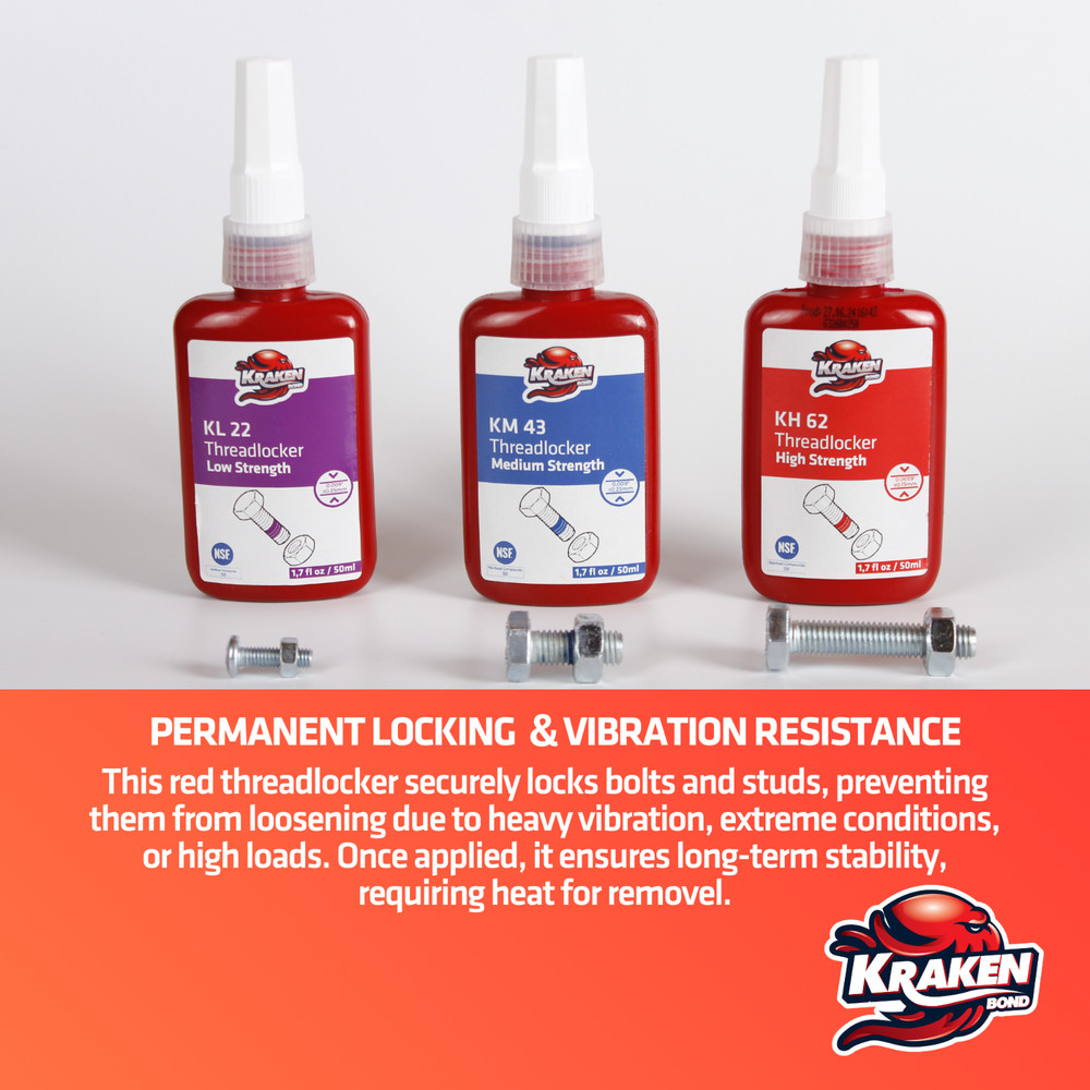 Kraken Bond High Strength Red Threadlocker KH 62 (1.7 oz) - Bundle Pack