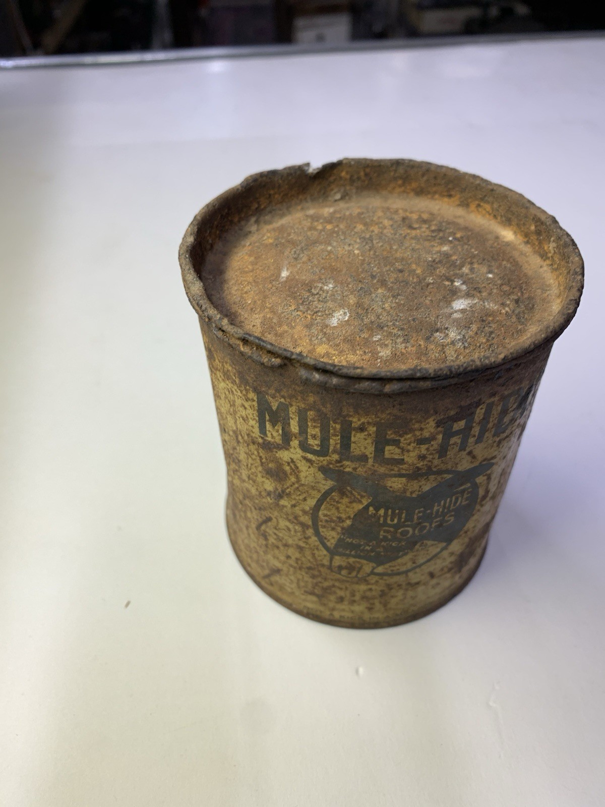 Vintage Mule-Hide Roofs plastic stay-tite cement 1 lb can, The Lehon Co, Chicago