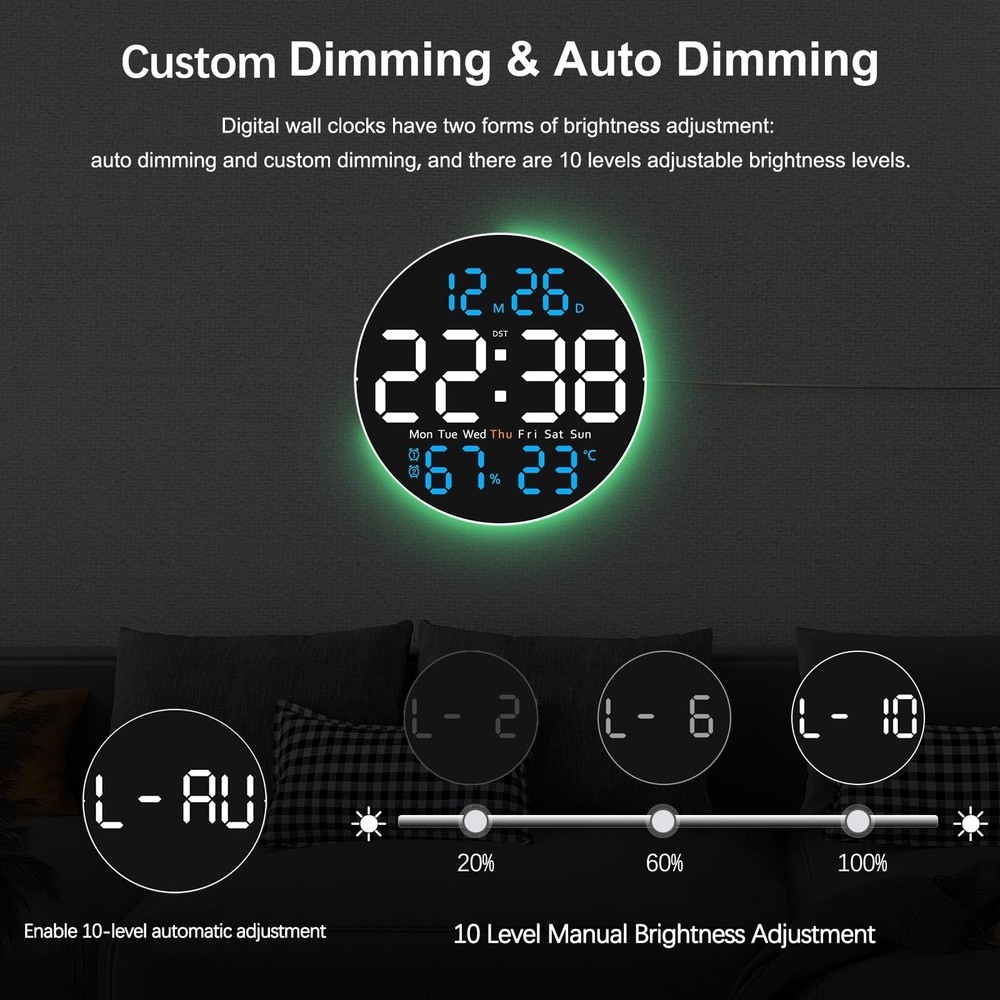 JoFomp 10" Large Digital Wall Clock with Remote Control, LED Display, Plug-in...