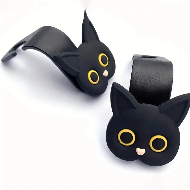 2pcs 3D Cartoon Cat Car Seat Headrest Hooks – Cute Vehicle Organizer for Bags