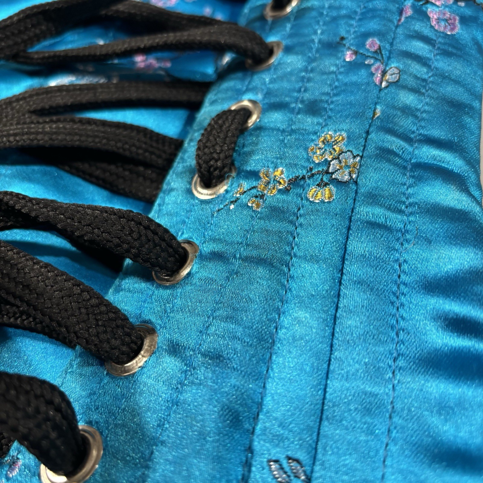 HourGlass Corsetry Corset Women's Small Satin Floral Aqua Blue Sexy Lingerie