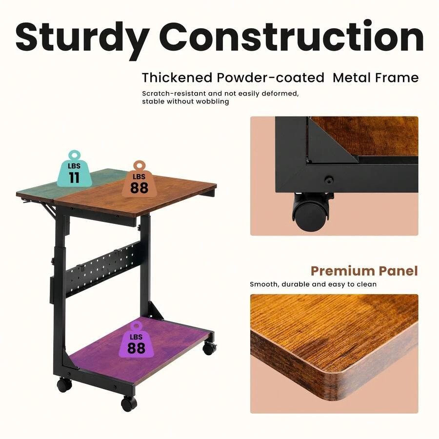 2-Tier Tower Stand, Height Adjustable PC Stand, Computer Cart Withp
