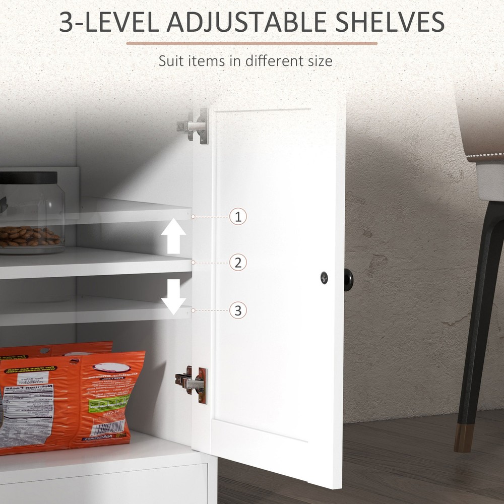 Kitchen Sideboard, Buffet Cabinet with Barn Doors, Adjustable Shelf, White