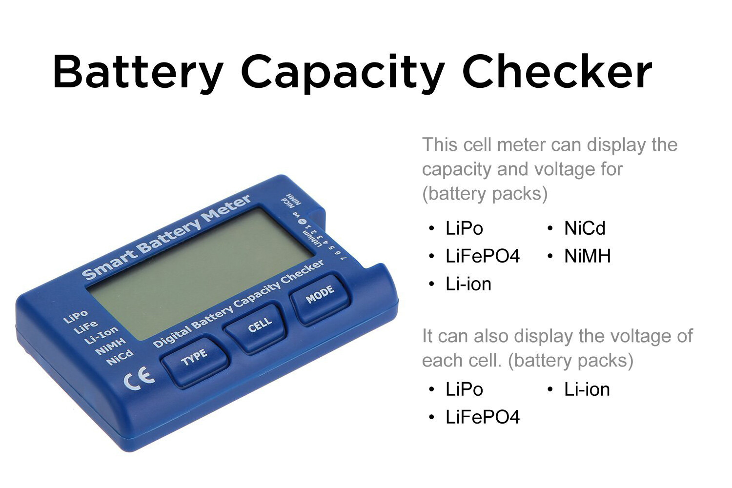 RC CellMeter Digital Battery Checker Voltage Tester for LiPo Li-ion NiMH Nicd