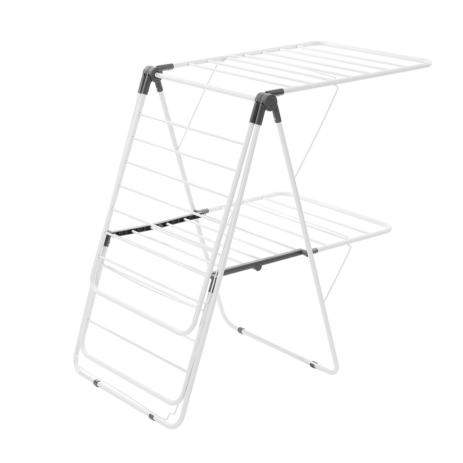 2-Tier Foldable Clothes Drying Rack with Sock Clips & 31 Drying Rods White