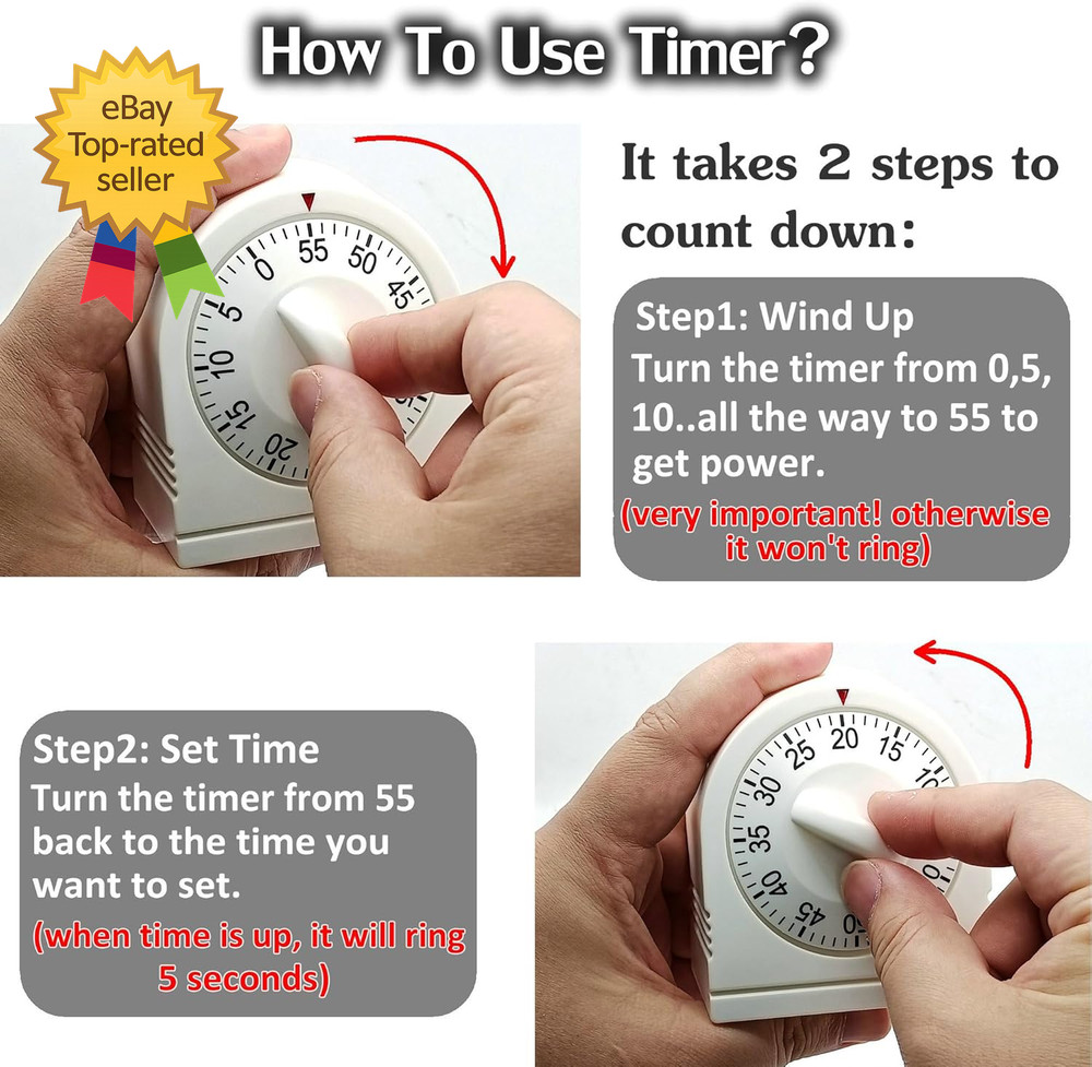 60 Minute Wind up Timer Visual Mechanical Timer with Loud Alarm Manual Countdown