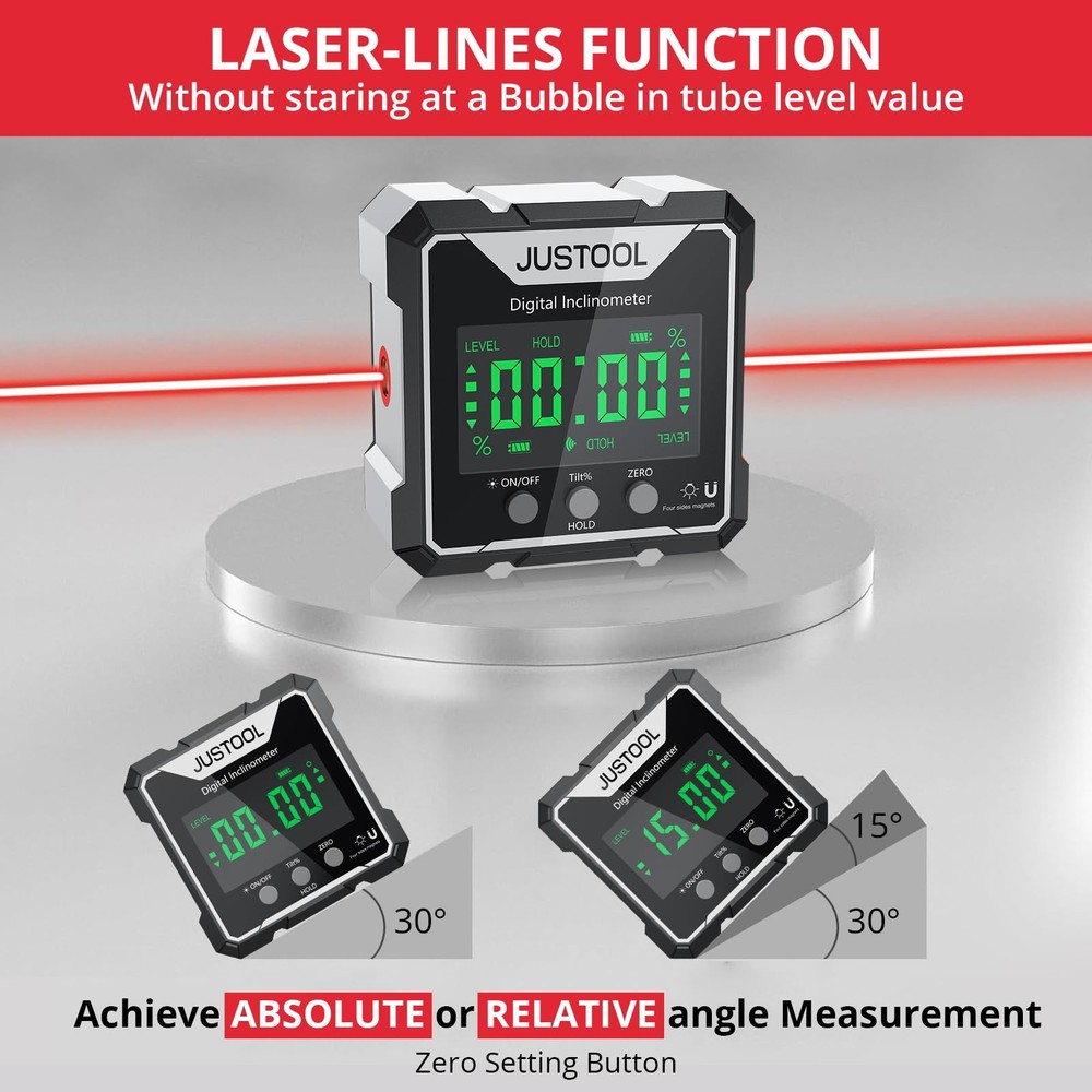 JUSTOOL Magnetic Digital Angle Finder, Level Box Angle Finder Protractor with...