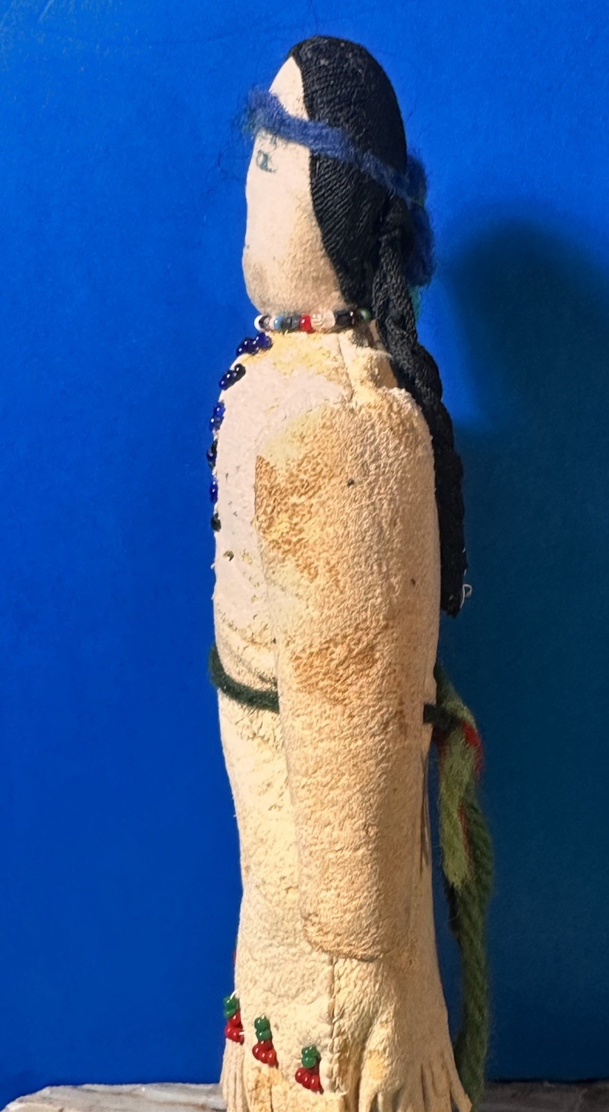 RARE 19th Century Antique Native Plain’s Indian Fringe Beaded Hide Doll Ink Face