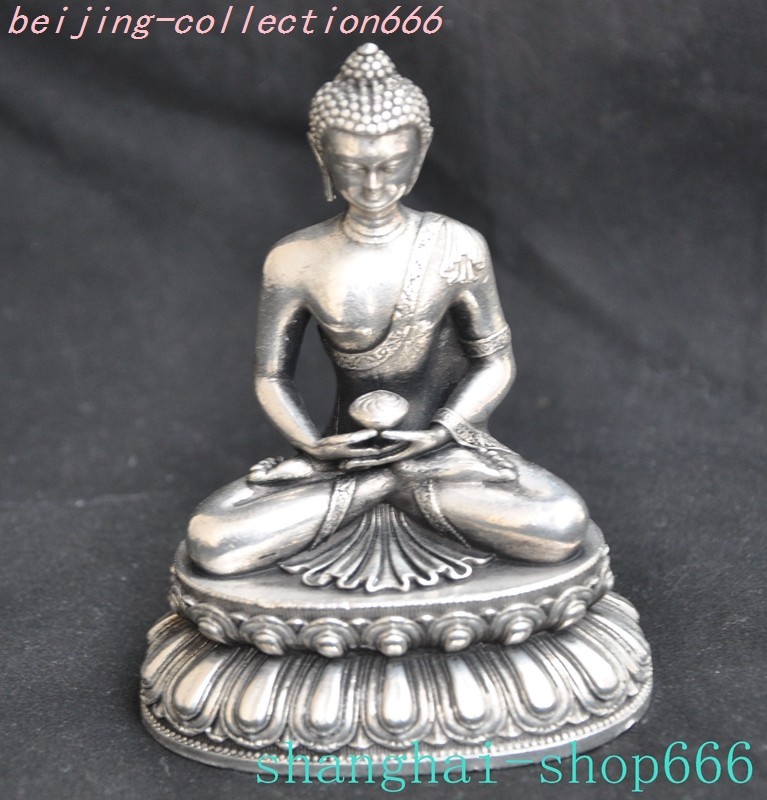 3.8"Xizang Buddhism Tibetan silve Shakyamuni Sakyamuni Shakya Mani Buddha Statue