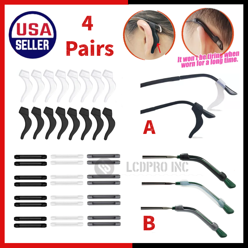4 Pair Anti Slip Glasses Ear Hooks Tip Eyeglasses Grip Temple Holder Silicone US