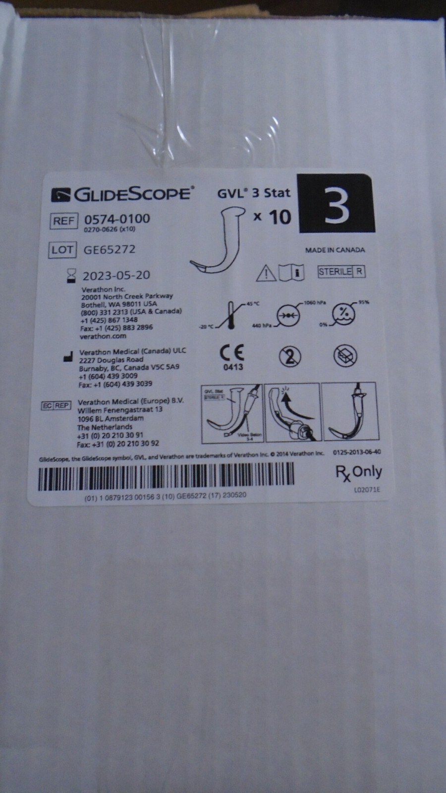 Case of 10 Glidescope GVL 3 Stat 0574-0100 5/20/23 Blade  FREE SHIP