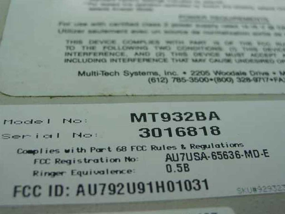MultiTech Systems MT932BA MultiModem II Intelligent Modem - AS IS