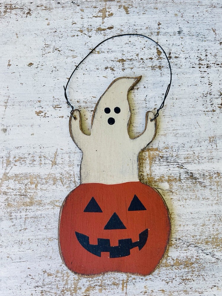 Ghost In Jack O Lantern Wooden Hanger