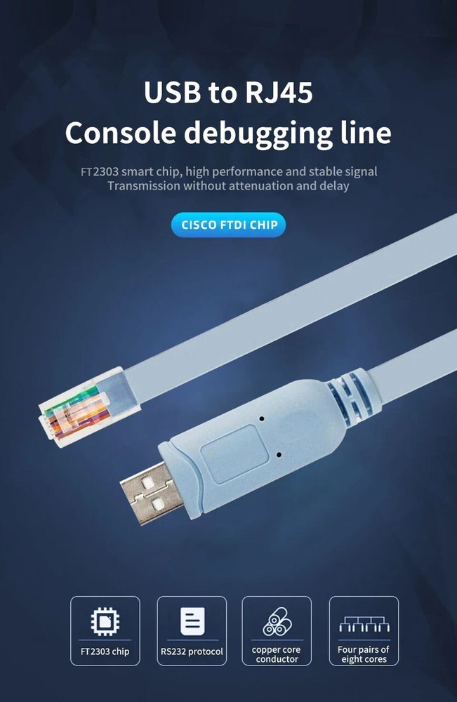 Standard USB Type-A to RJ45 Serial Console Adapter Cable Express Net Cord For...