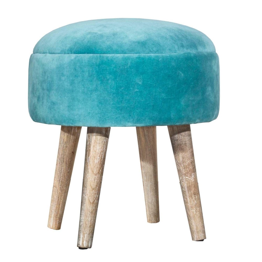 Upholstered Backless Pouf Vanity Stool, Teal, 51087