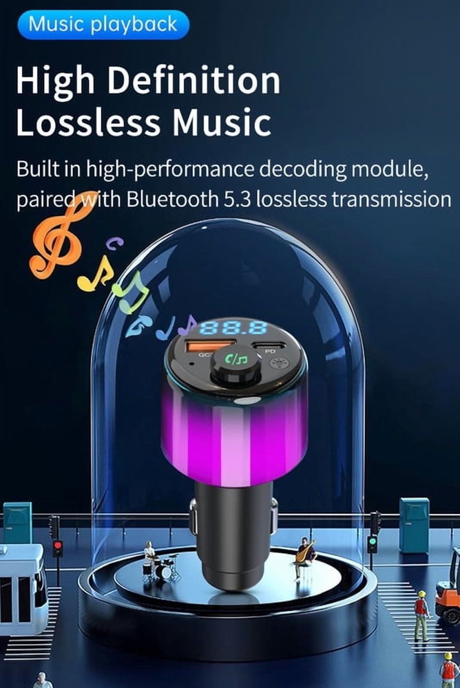 Bluetooth Car Kit: 5.3 FM Transmitter, 5 Color LED – PD 30W & QC 18W Charger