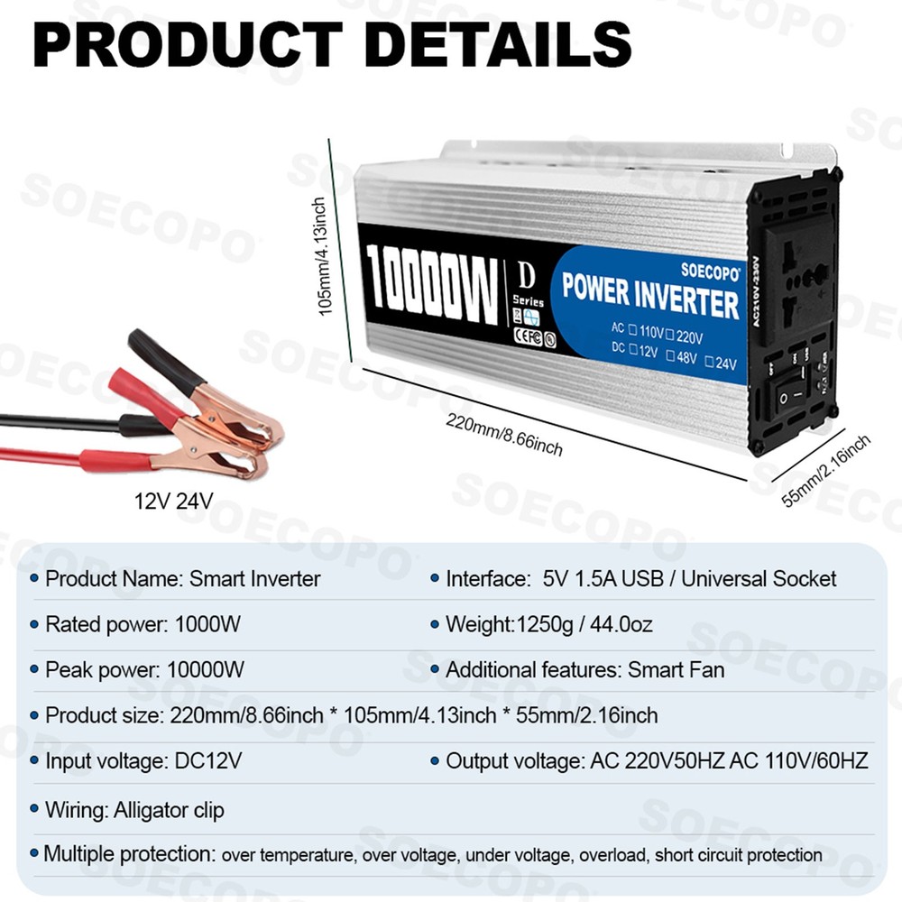 SOECOPO 10000W Peak Solar System Kit Flexible Panel 100A Controller 12V 110/220V