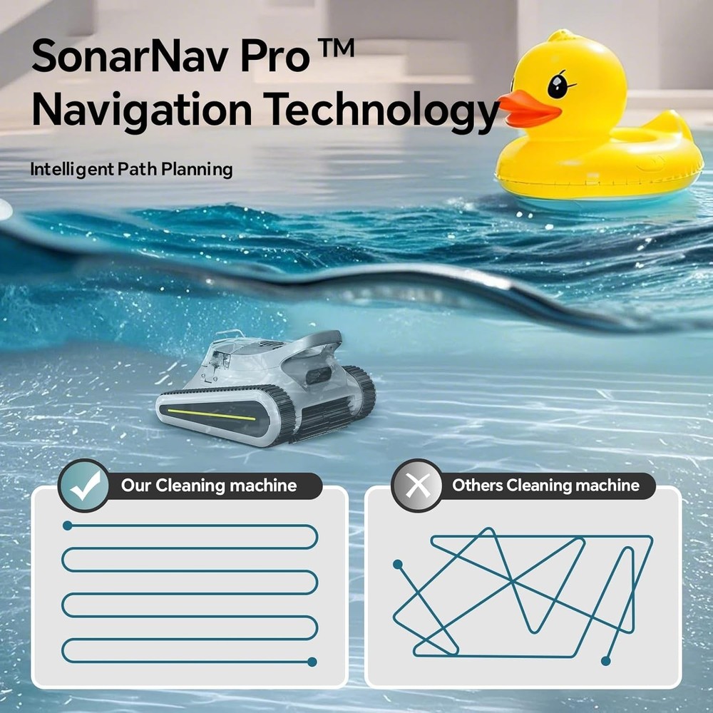 Smart Navigation PoolCleaner Wall and Waterline Cleaning Vacuum APP Control Grau