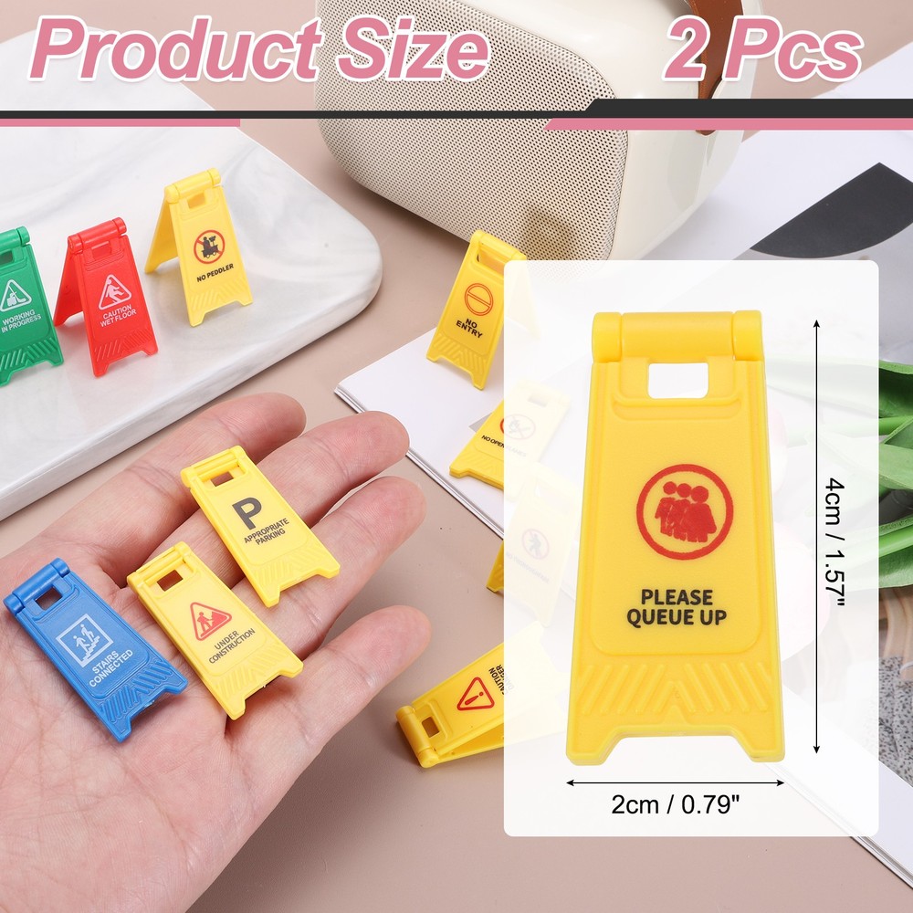 Miniature Warning Sign, Please Queue Up Signs (Yellow, 2pcs)