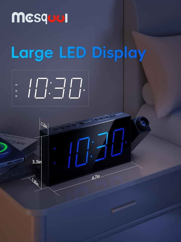 Stylish Projection Alarm Clock with Adjustable Brightness & Easy USB Charging