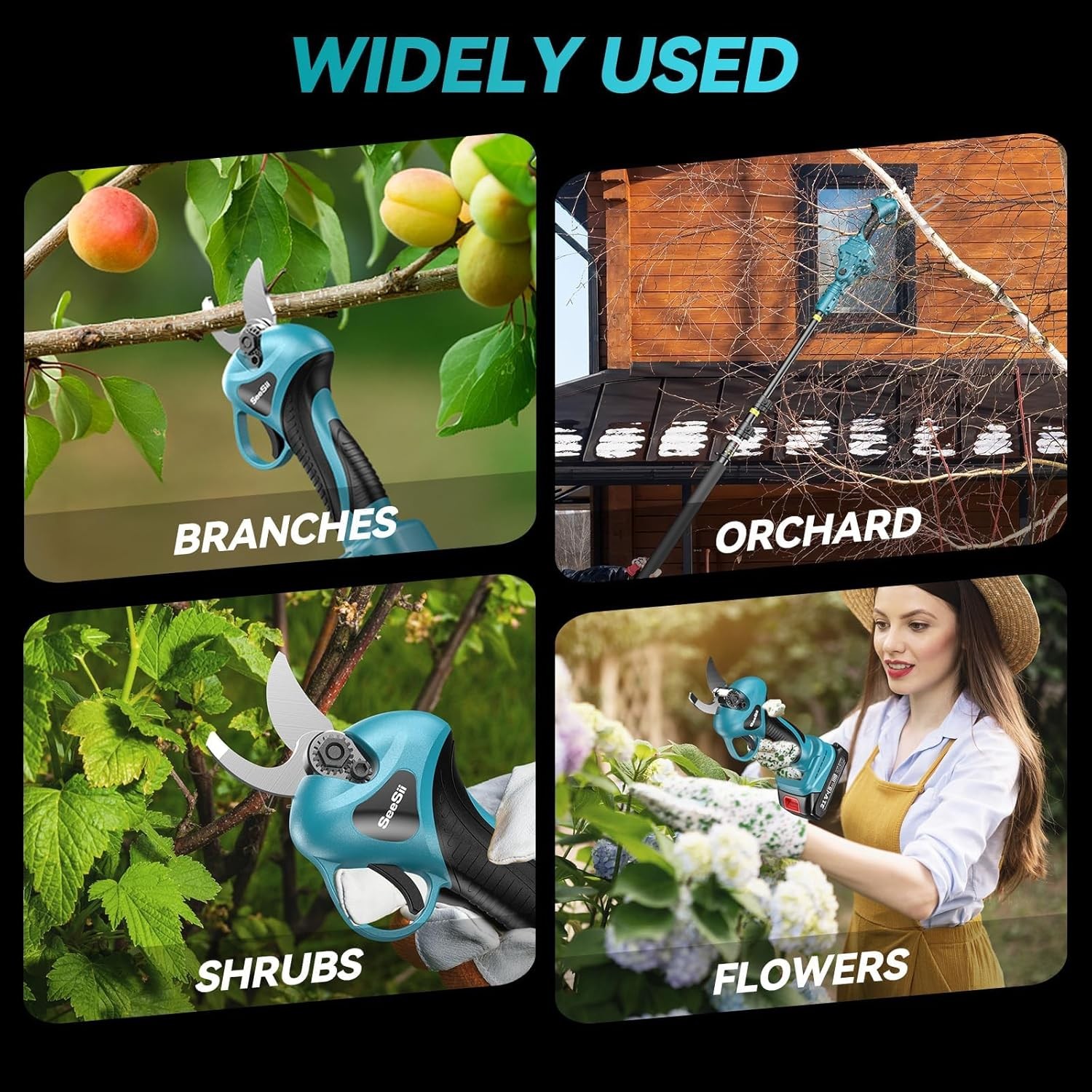 Seesii 2 in 1 Cordless Electric Pole Pruning Shear 15FT Reach 2x4000mAh Battery