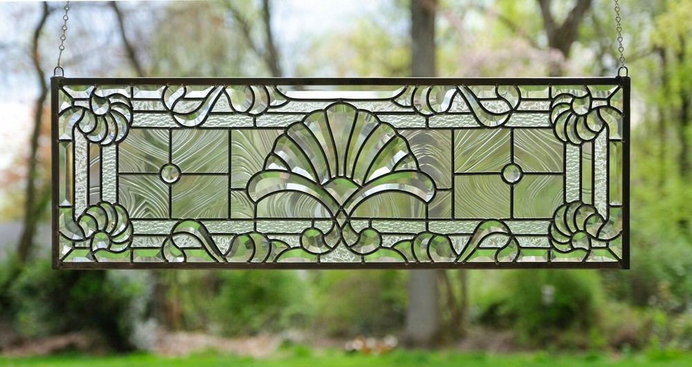 36" x 12" Handcrafted stained glass Clear Beveled window panel