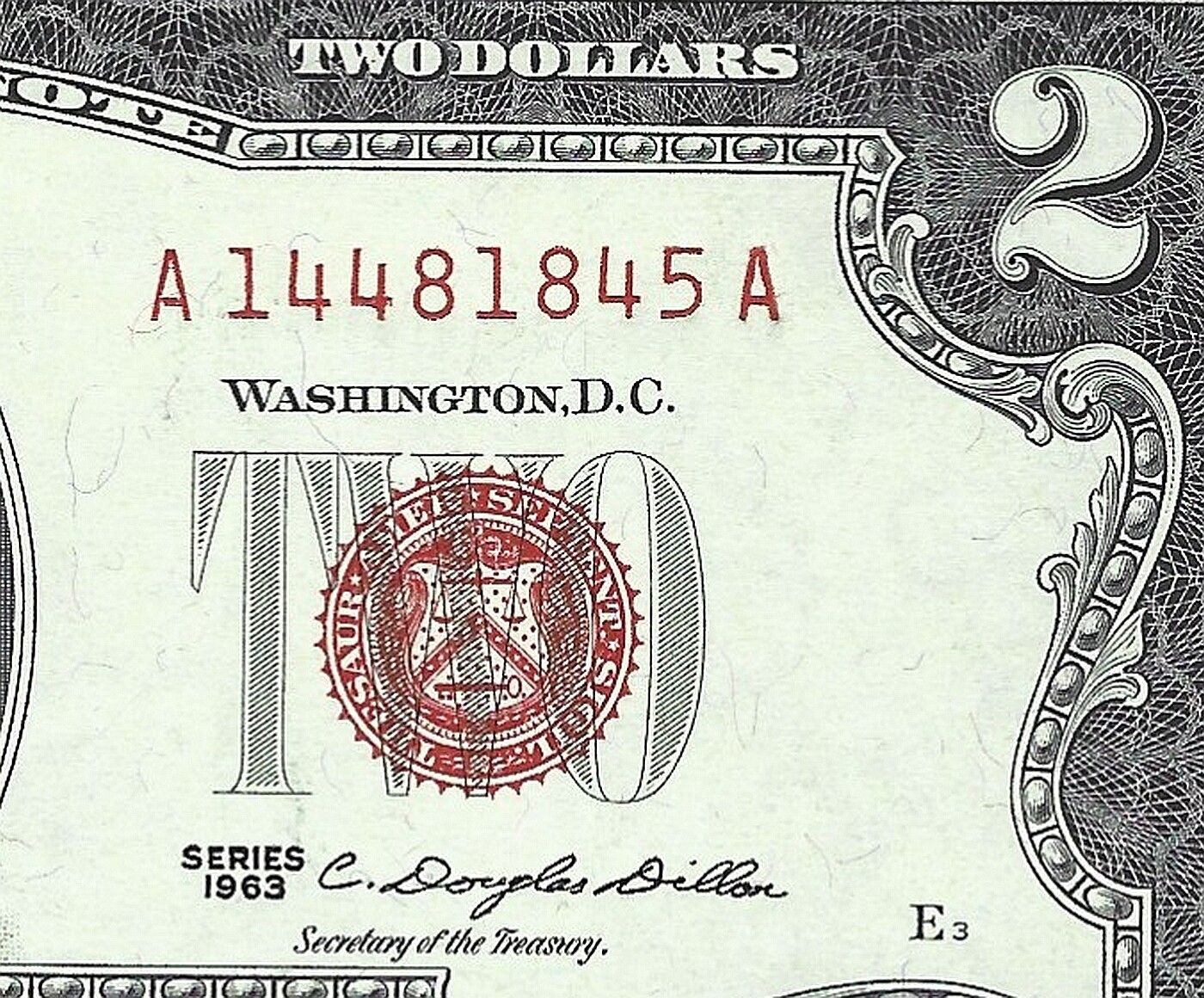 1953 OR 1963 $2 TWO DOLLAR UNITED STATES NOTE RED SEAL = CRISP UNCIRCULATED ==