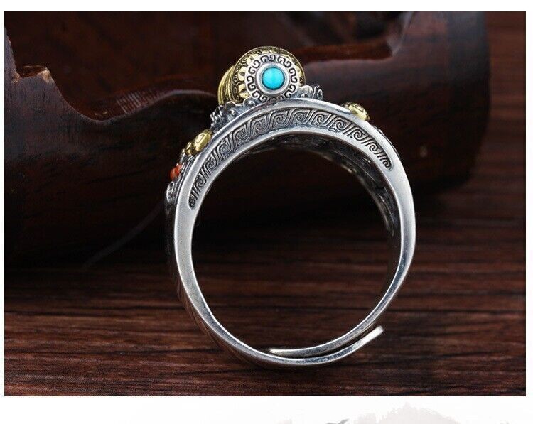 Men's Open Ring Buddhist prayer wheel Ring Adjustable Ring