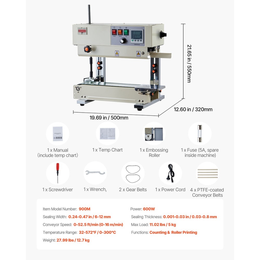 Uimoso Continuous Vertical Band Sealer Machine with Adjustable Seal Width