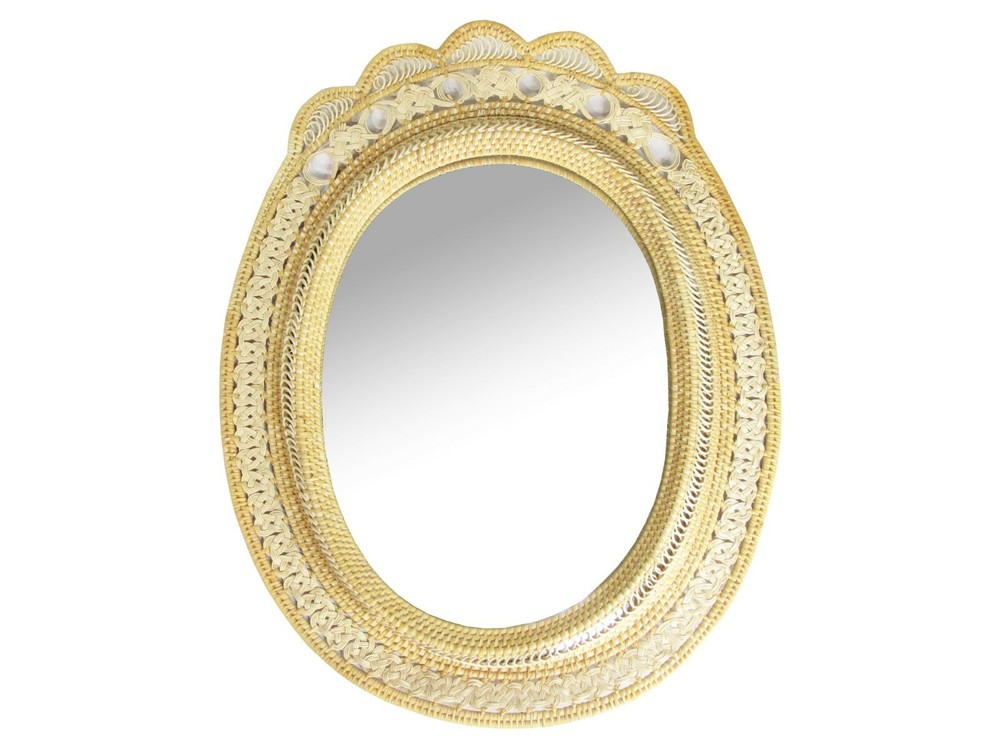 Real Authentic Vintage Retro Natural Wicker Oval Mirror