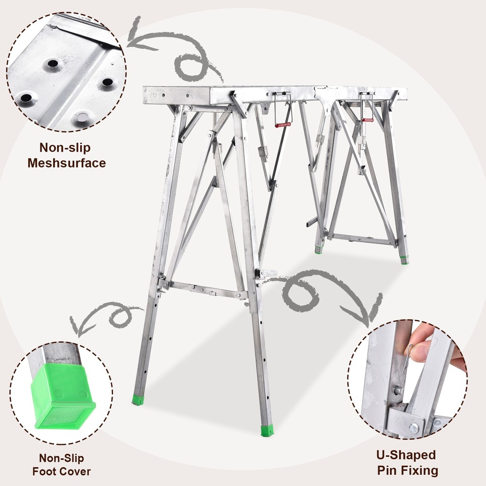 Scaffold Work Platform with Adjustable Height Rustproof Work Bench Metal Stand