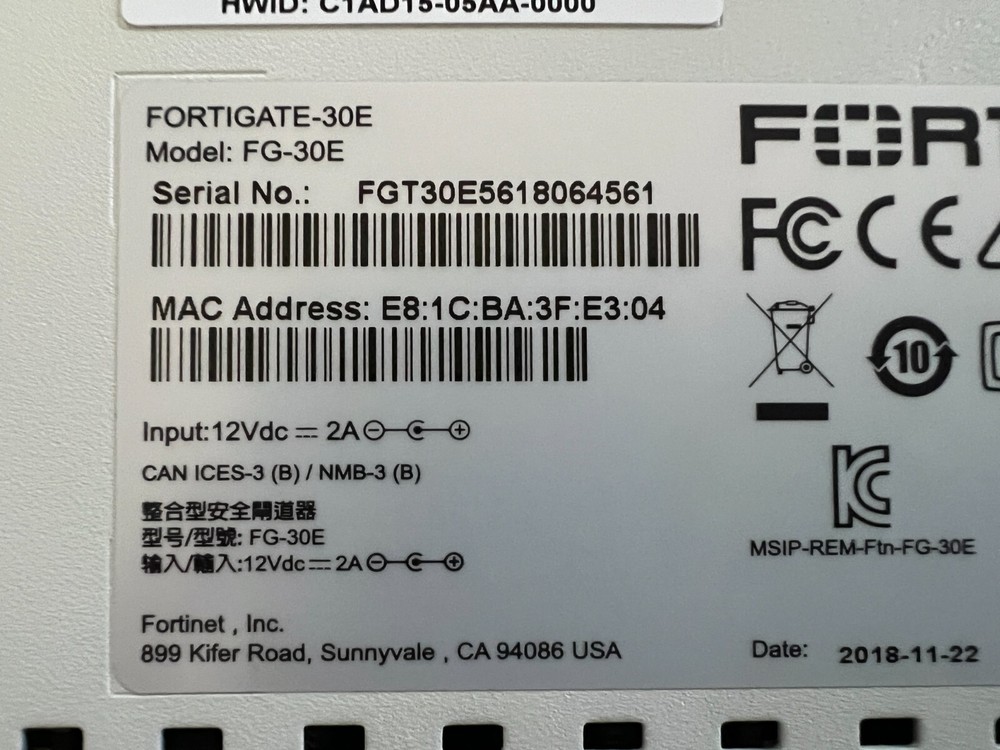 Fortinet FortiGate 30E FG-30E Network Security Firewall Appliance