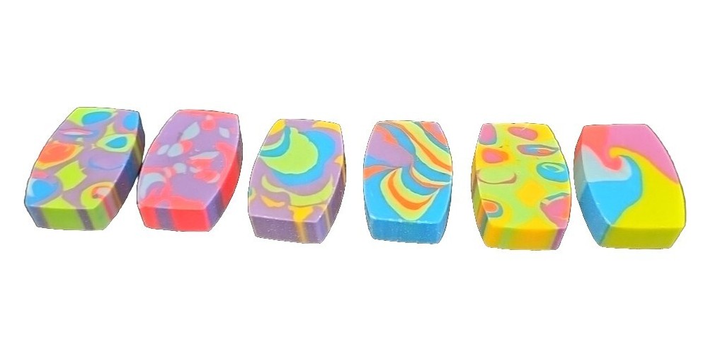 6 Colorful Rounded Rectangular Erasers 2"