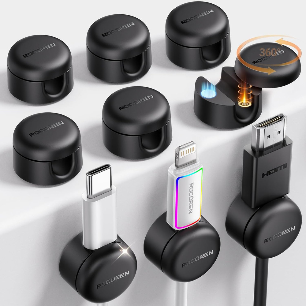9-Pack Rotatable Magnetic Cable Clips for Efficient Cord Organization