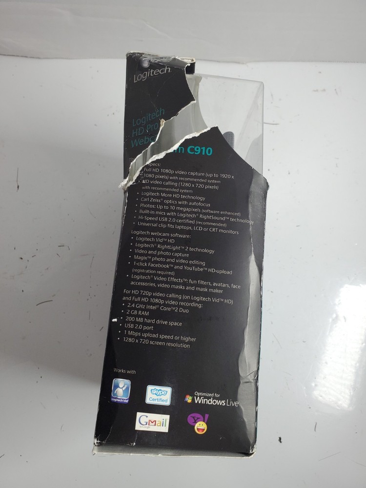 Logitech C910 HD Pro Webcam 1080p- Black - Open BOX - Box Damage
