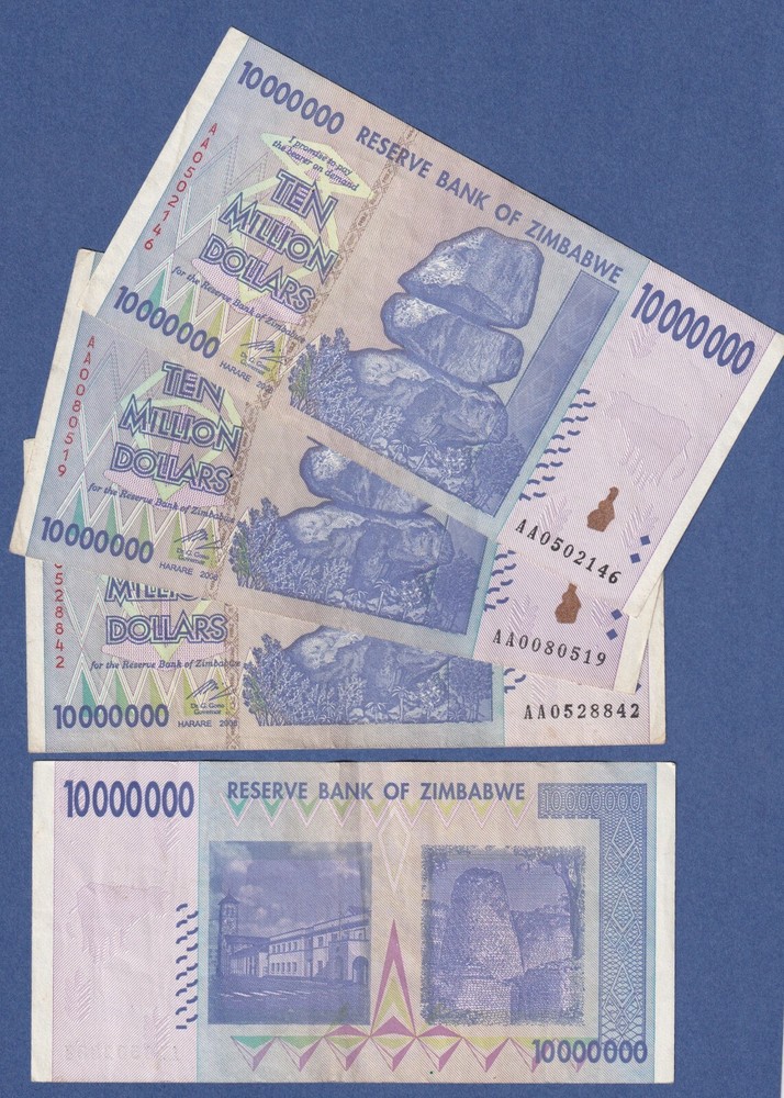 ZIMBABWE $10000000 10 MILLION 2008, AA PREFIX CIRCULATED