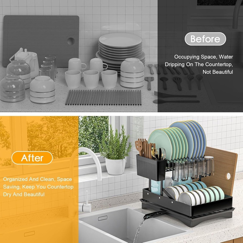 Large Dish Drying Rack,Dish Rack 2 Tier