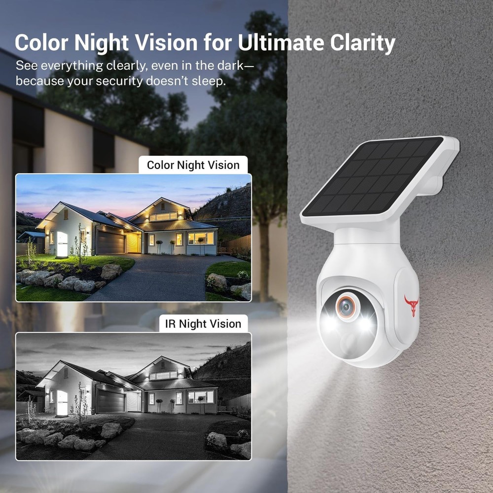 Solar Panel Powered Security Camera 1080p WiFi Camera with Night Vision Motion
