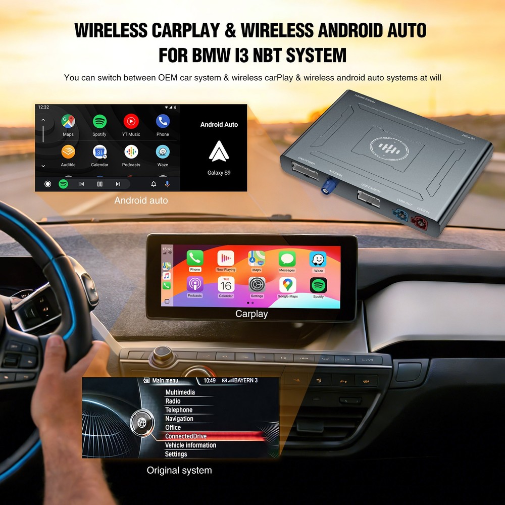 Wireless CarPlay & Android Auto Interface for BMW i3 I01 2012-2017 NBT System US