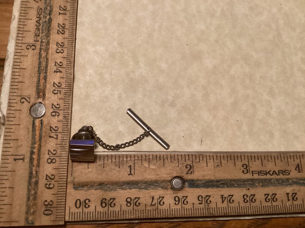Very Nice Silver Tone Smooth Square Tie Tack With Cutouts