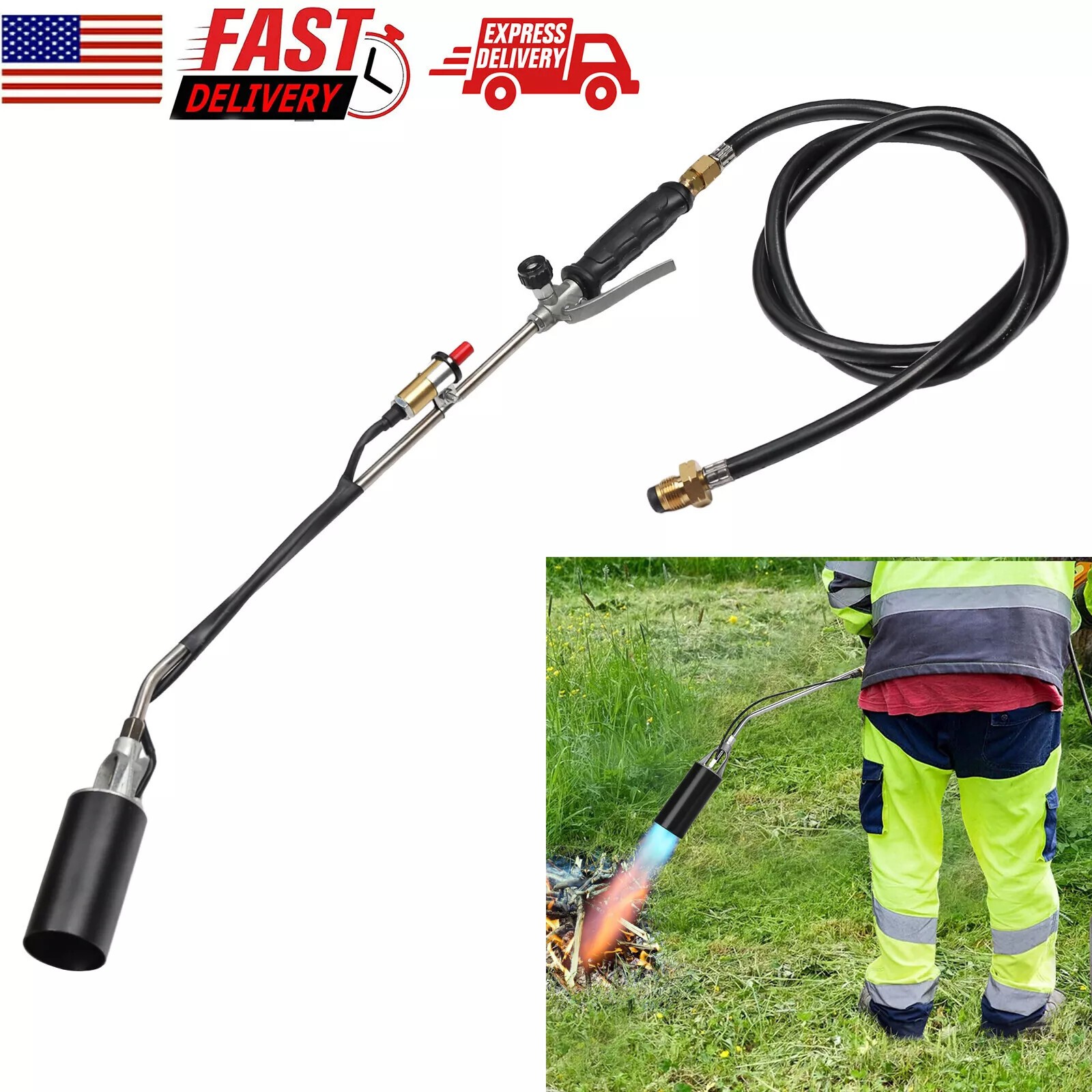 Portable Propane Weed Torch Burner Ice Melter Push Button Igniter with 79" Hose