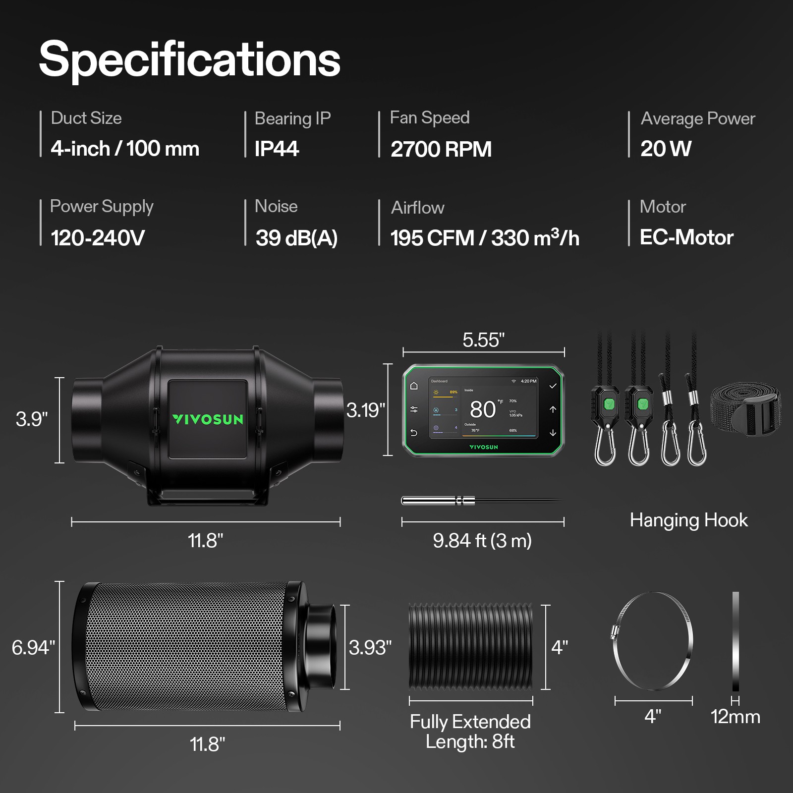VIVOSUN 4x2ft Smart Grow Tent Kit 200W LED Grow Light G4 Ventilation Kit E42A+