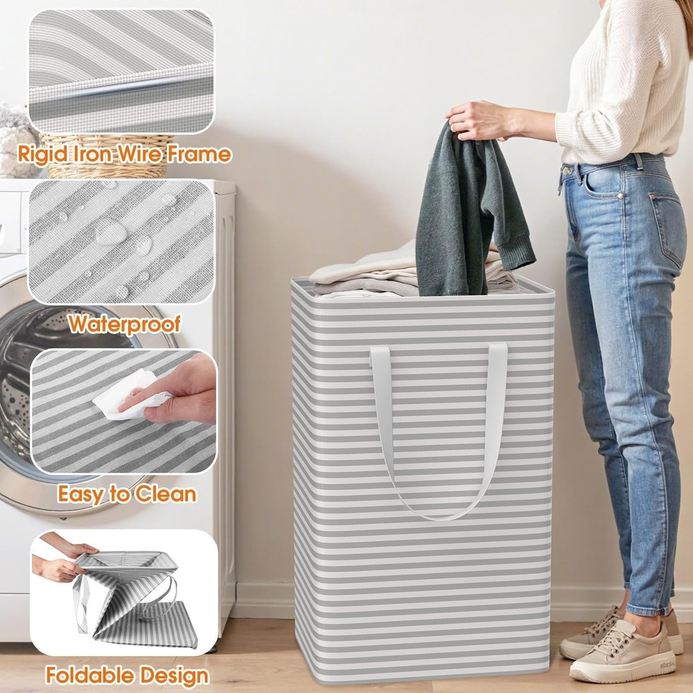 3 Pack Laundry Basket, Waterproof & Freestanding Large Laundry Hamper, Collap...