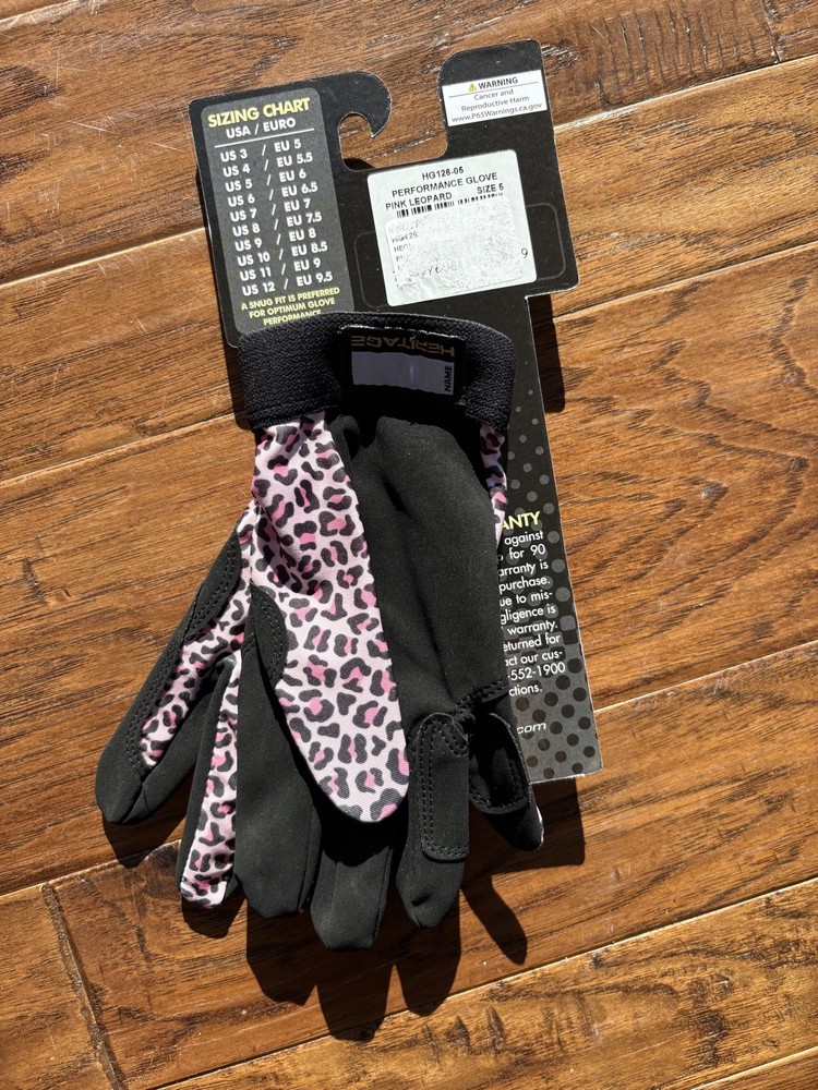 Heritage Performance Riding Gloves - Pink Leopard -Size 5 - Touch Screen