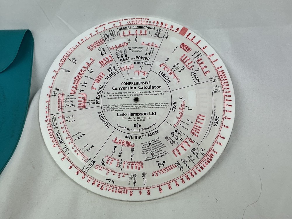 Comprehensive Circular Conversion Calculator Slide Rule Link Hampson Ltd cased