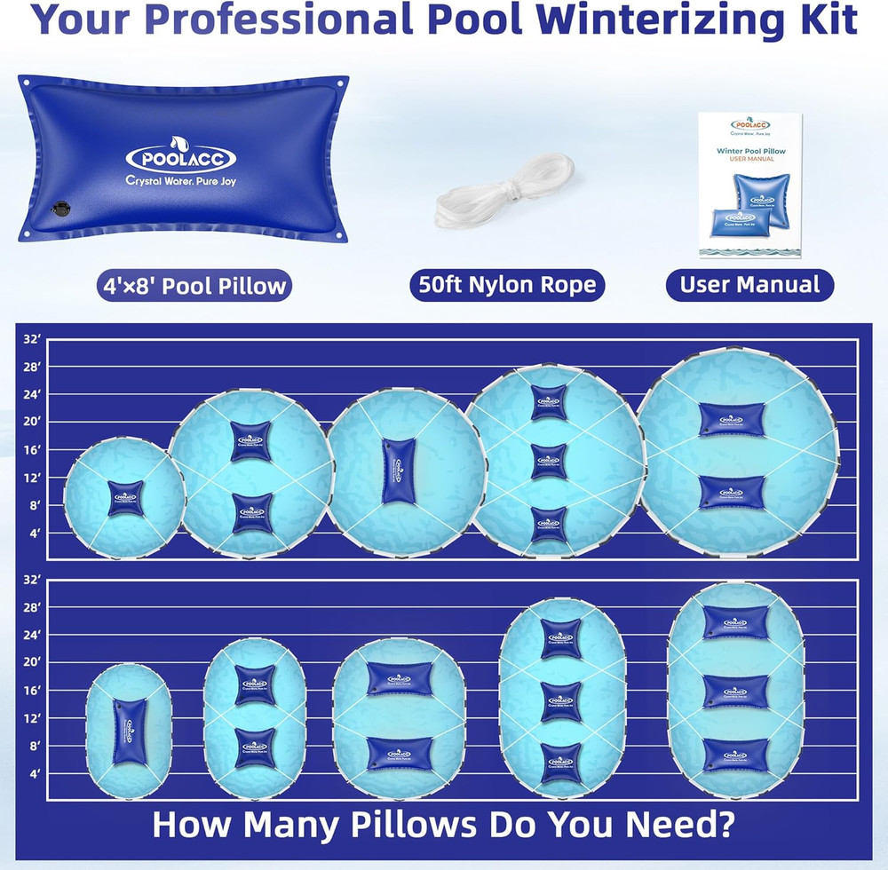 Pool Pillows for above Ground Pools Winterizing, Extra Durable Cold-Resistant In